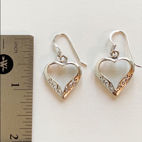Sterling Silver Heart Pierced Dangle Earrings - Picture 4 of 8